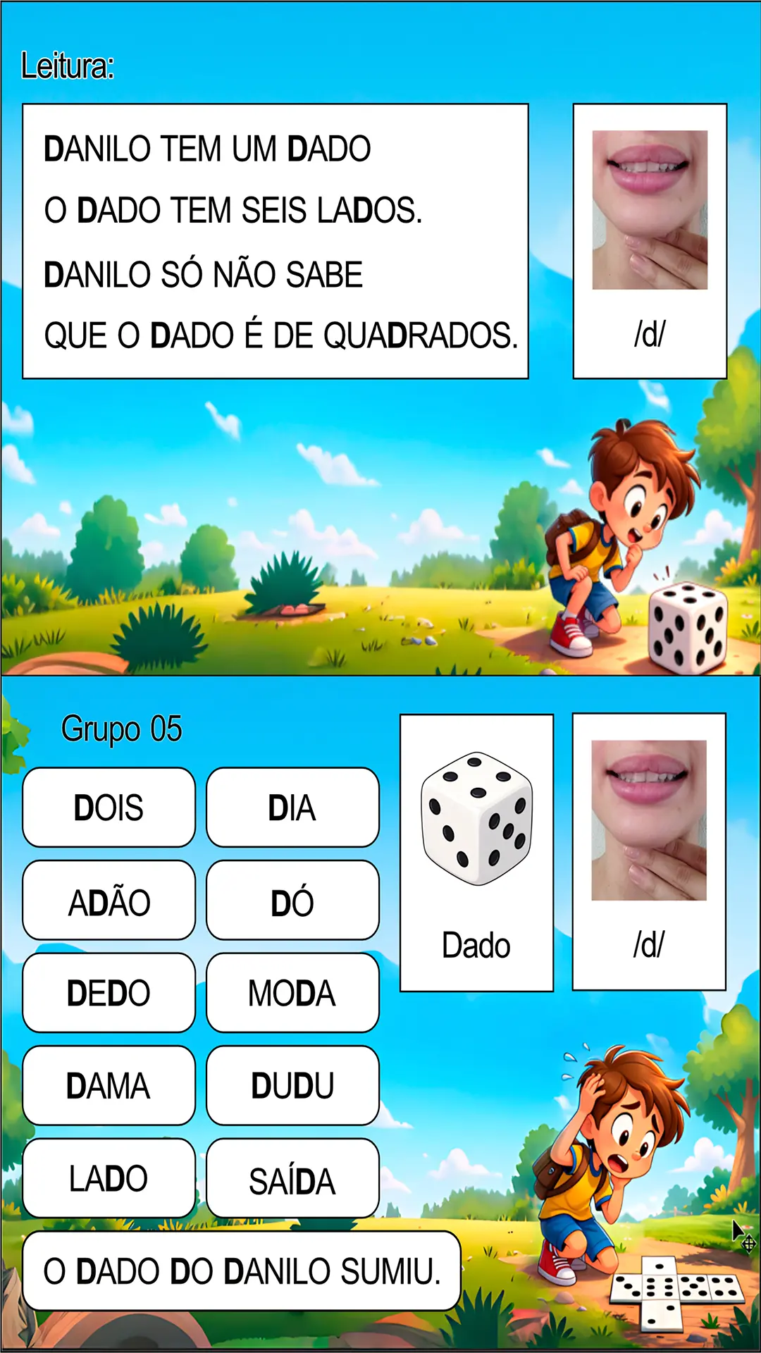 Material educativo focado em fonemas e associação de imagens